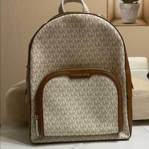 Michael Kors Monogram Tan and Brown Backpack
